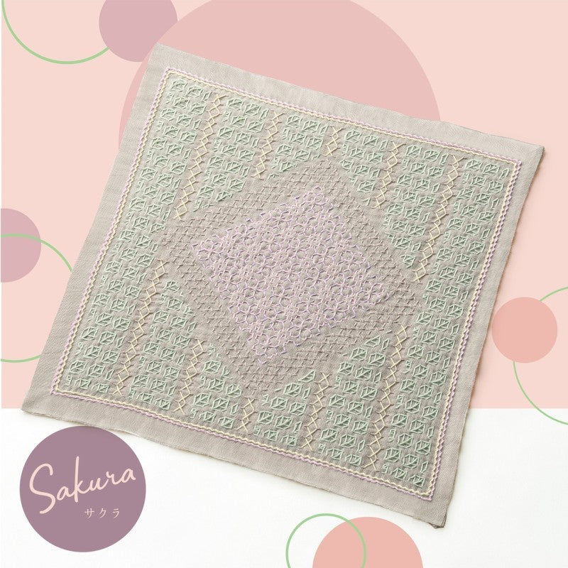 Kit complet sashiko Hitomezashi "La bouquetière - Sakura"