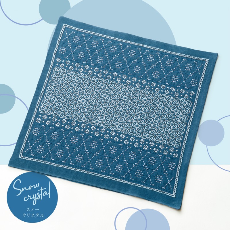 Kit complet sashiko Hitomezashi "La bouquetière - Snow Cristal"