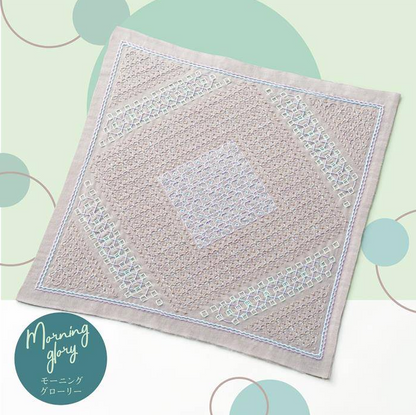 Kit complet sashiko Hitomezashi "La bouquetière - Morning glory"